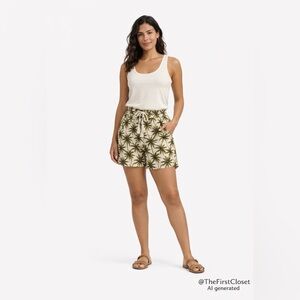 Briggs New York Tropical Palm Print Linen-Blend Shorts Resort Vacation Size L